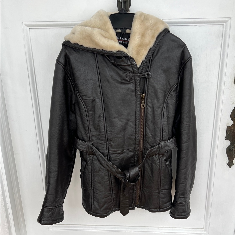 Wilsons Leather Dark Brown Jacket with Hood.